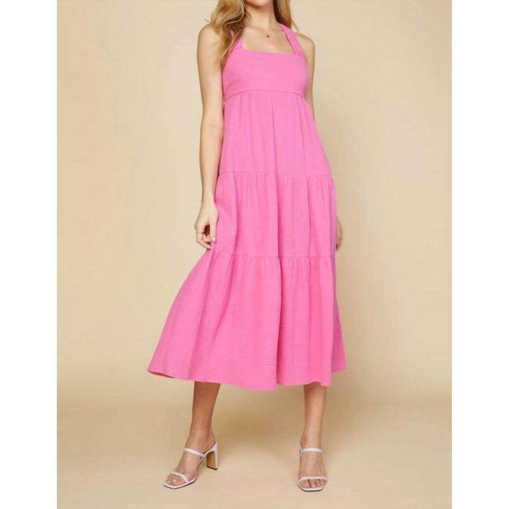 NEW SKIES ARE BLUE cross back tiered maxi dress in pink